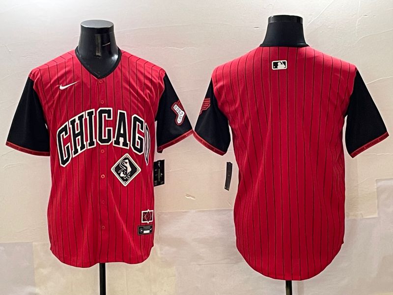 Men Chicago White Sox Blank Red Stripe Joint Name 2025 Nike MLB Jersey style 4